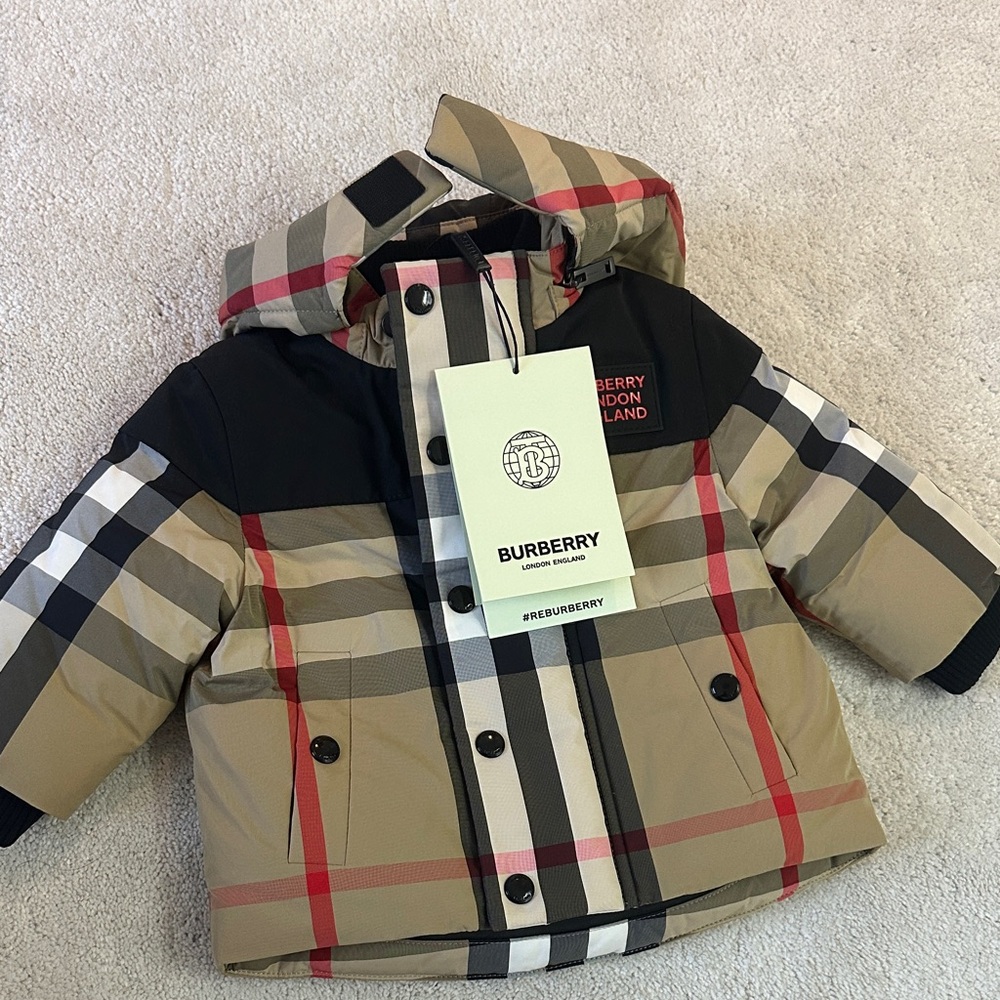 Burberry Tan and Black Checkered Puffer Jacket